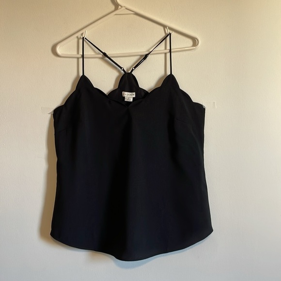 NWT J.Crew Scallop Tank Top 4 Black Loose Racer Contemporary Neutral Classy - Picture 1 of 12